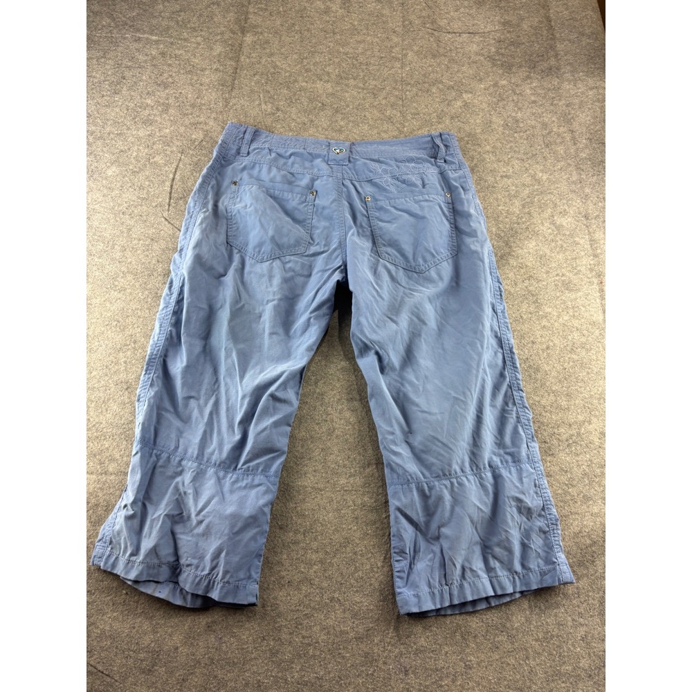Kuhl Embroidered Blue Cropped Hiking Pants Women 6 Capri Cotton Gorp Granola SEE